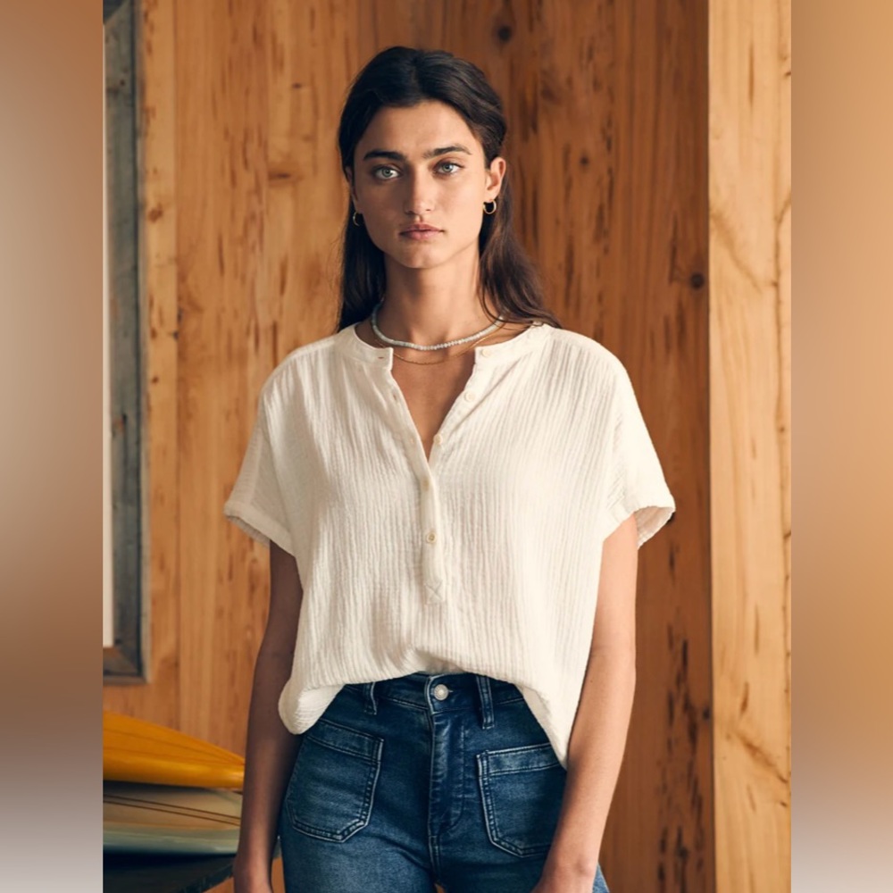 NWOT Faherty Dream Cotton Gauze Desmond Top - XS White